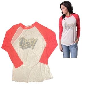 Obey Baseball Tee Shirt Shaka Waves Raglan Small